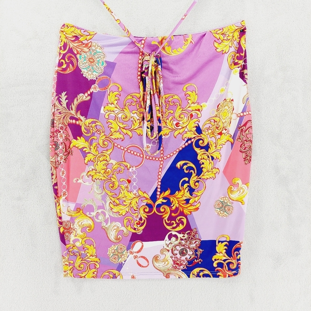 Purple Baroque Print Two-Piece Skirt Set - Picture 7 of 12